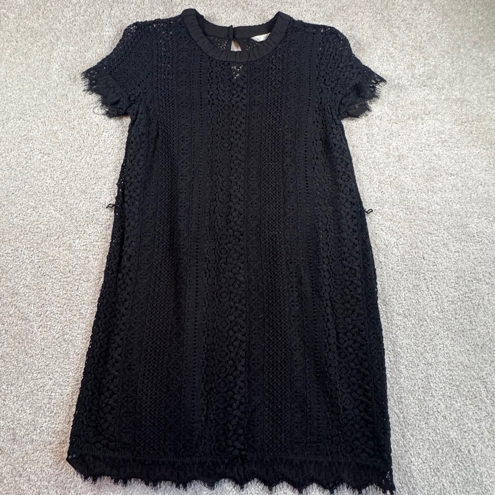 LC Lauren Conrad Womens Black Lace Short Sleeve Shift Dress Size 2 Mini LBD